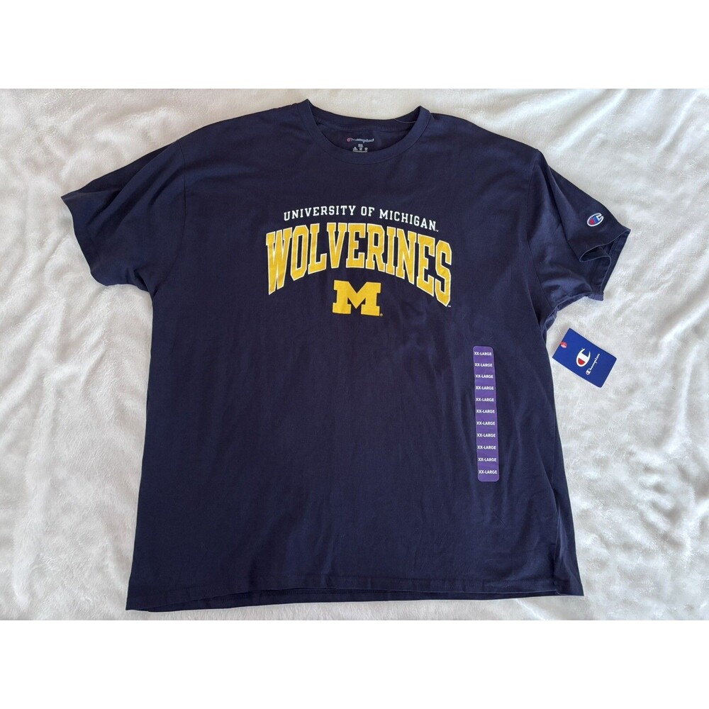 Michigan Wolverines College Tee Shirt Navy Blue Mens 2X 2XL XXL Champion Brand